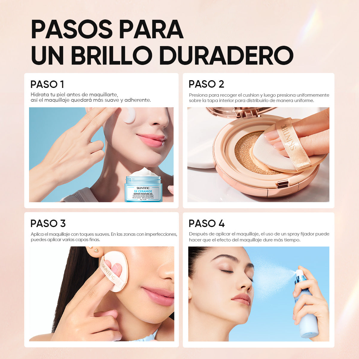 Cushion de cobertura de larga duración 12 horas + Spray sérum potenciador + Sérum labial