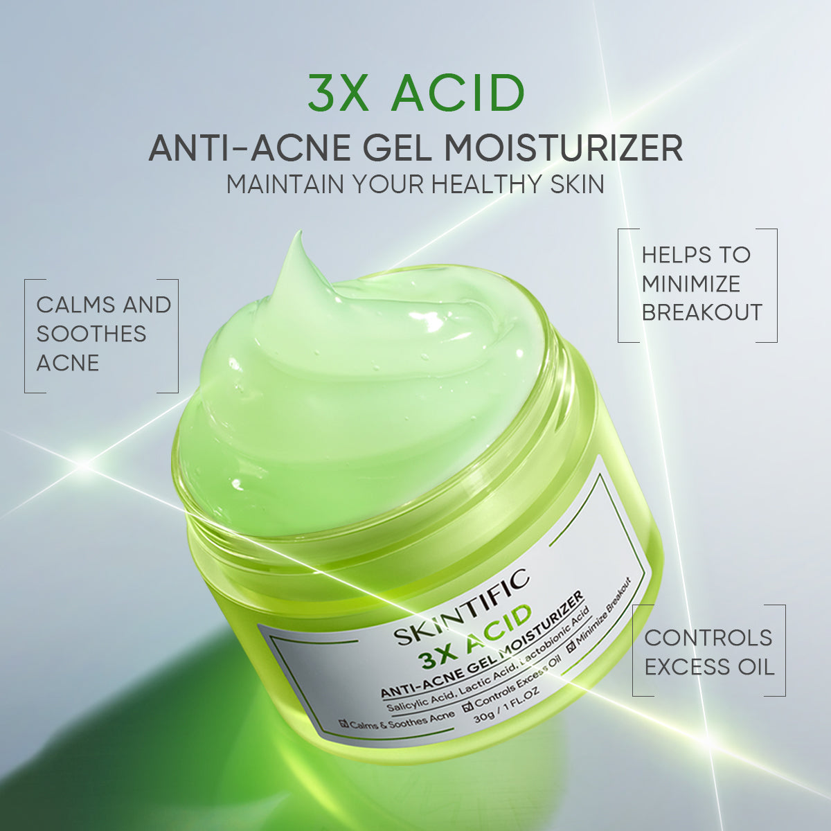 Gel Hidratante Antiacné 3X Ácidos